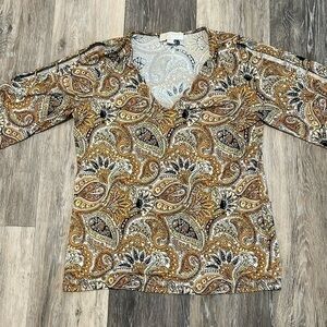 Michael Kors V-Neck Floral Print Blouse: Small